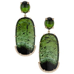 Pendants d'oreilles Peter Suchy en or jaune avec tourmaline de 60,94 carats et diamants