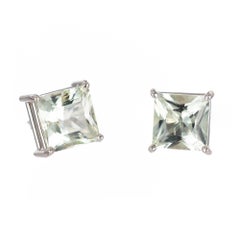 Peter Suchy 6.13 Carat Sea Green Beryl Gold Wire Stud Earrings