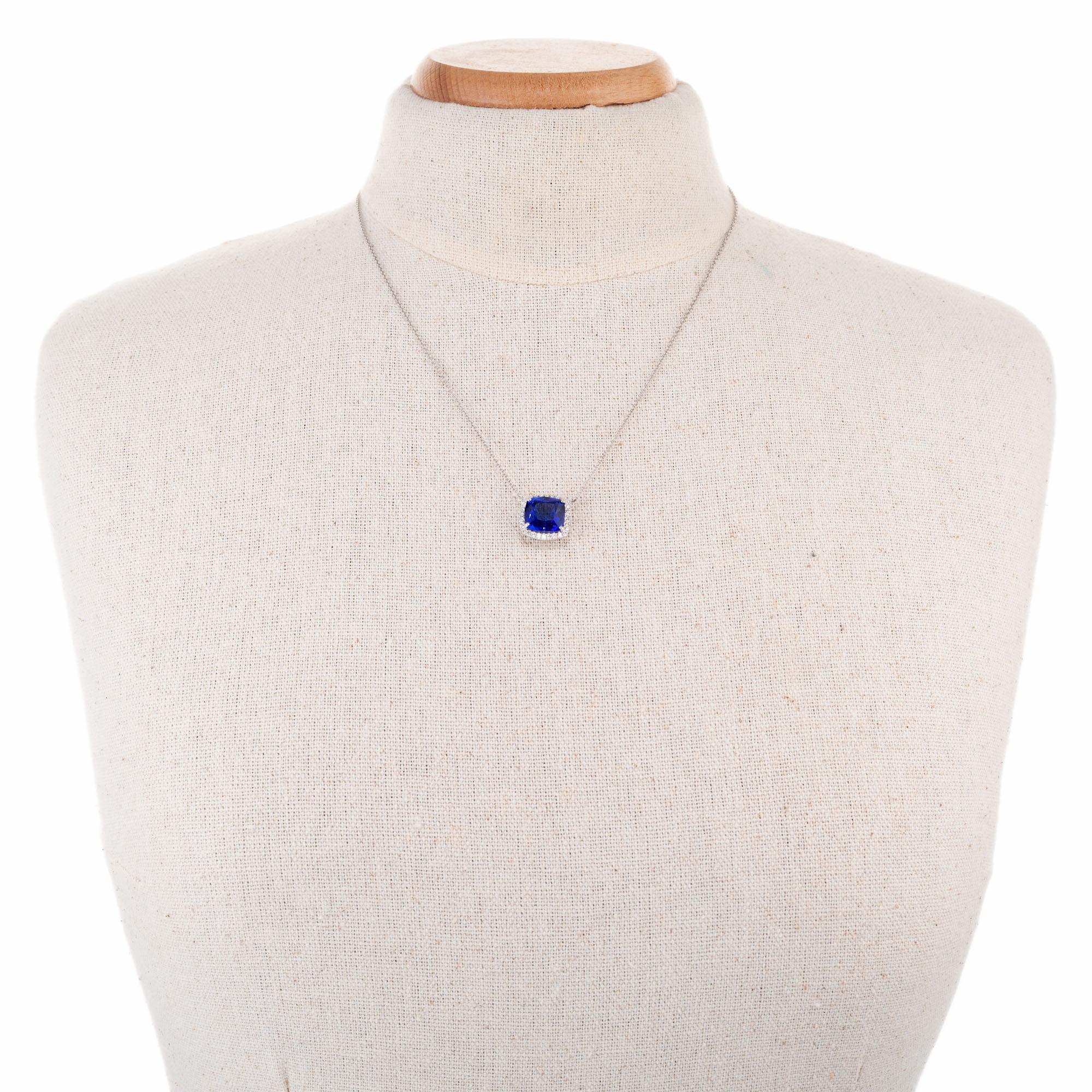 Women's Peter Suchy 6.18 Carat Blue Tanzanite Diamond Halo White Gold Pendant Necklace