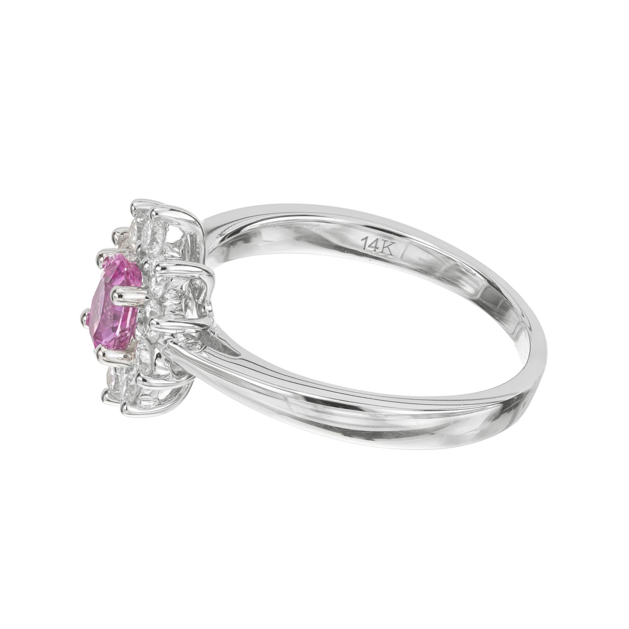Peter Suchy .62 Carat Oval Pink Sapphire Diamond Halo Gold Engagement Ring  In New Condition For Sale In Stamford, CT