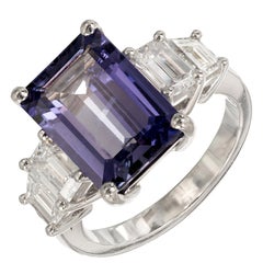 Peter Suchy 6.24 Natural Emerald Cut Sapphire Diamond Platinum Engagement Ring