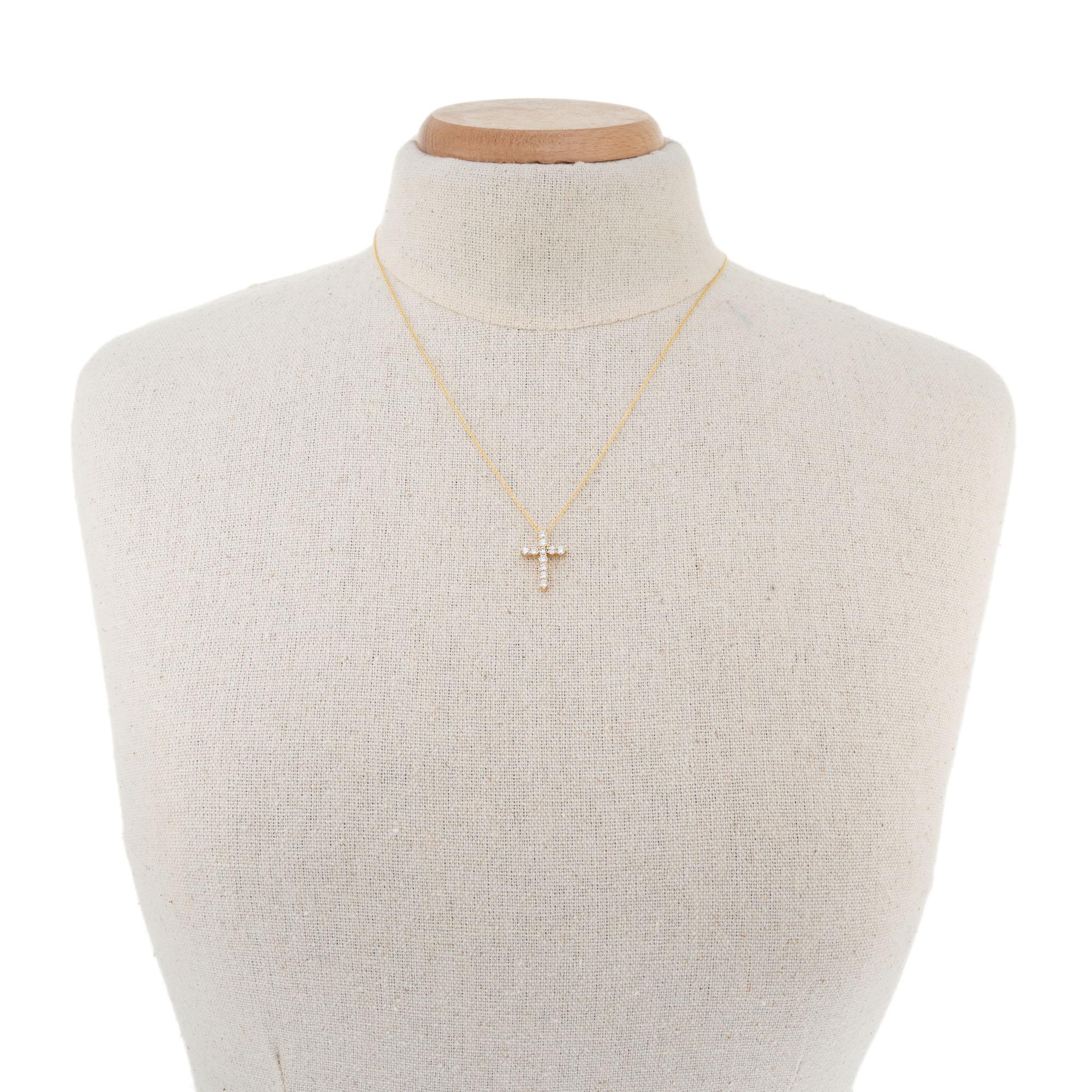 Women's Peter Suchy .63 Carat Diamond Yellow Gold Cross Pendant Necklace For Sale