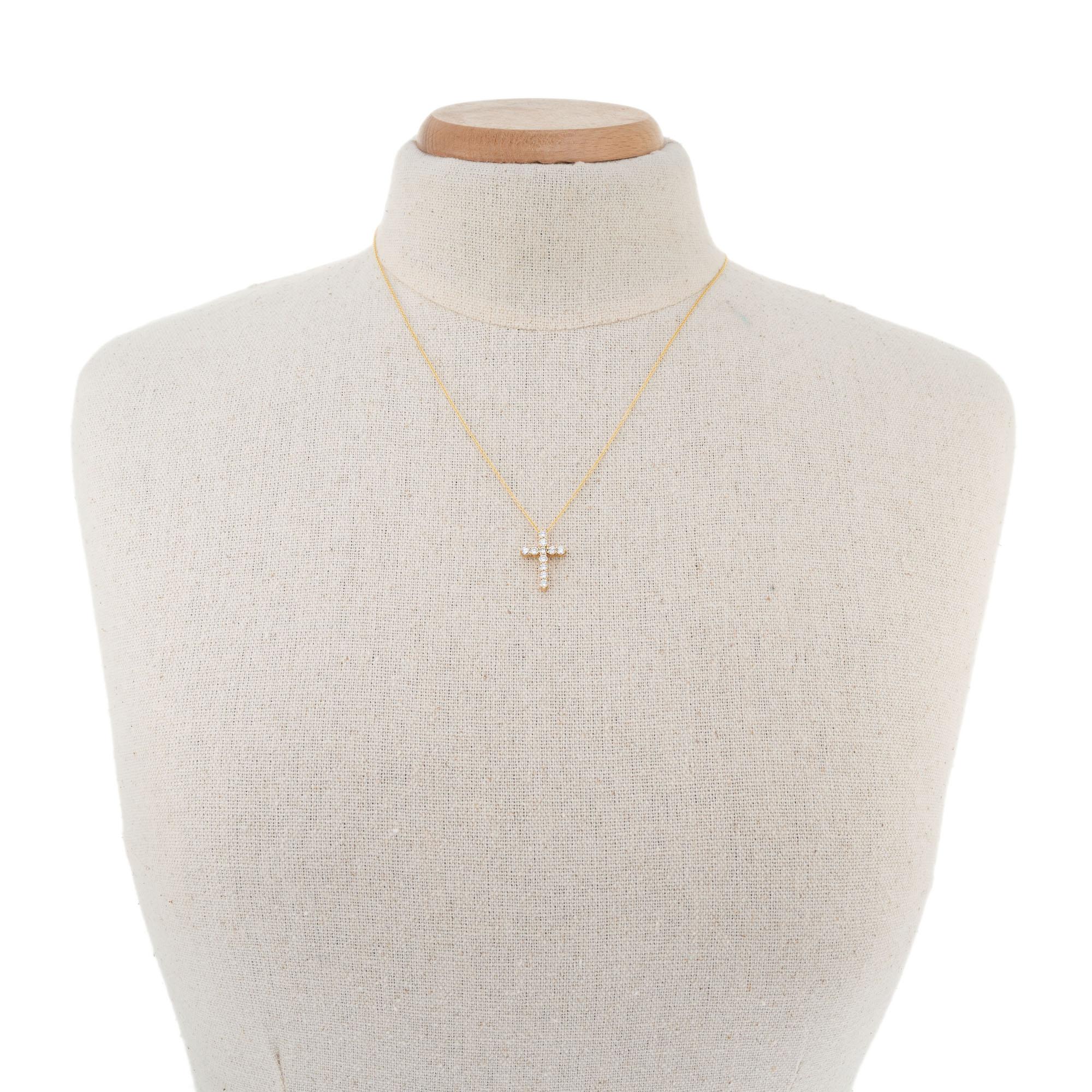 Women's Peter Suchy .63 Carat Diamond Yellow Gold Cross Pendant Necklace For Sale