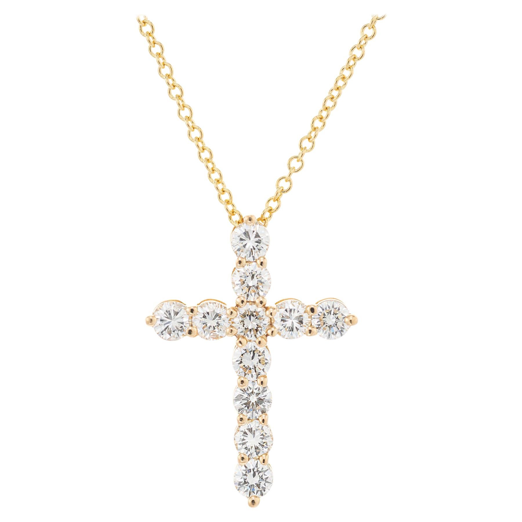 Peter Suchy .63 Carat Diamond Yellow Gold Cross Pendant Necklace For Sale