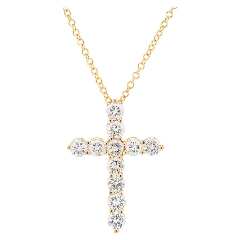 .25 Carat Diamond Yellow Gold Silver Cross Pendant Necklace at 1stDibs