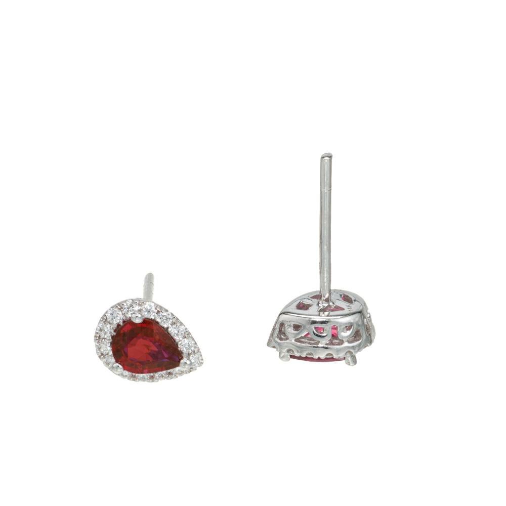 Peter Suchy .63 Carat Pear Ruby Diamond White Gold Halo Stud Earrings  For Sale 1