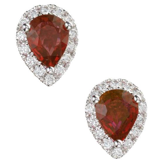 Peter Suchy .63 Carat Pear Ruby Diamond White Gold Halo Stud Earrings  For Sale