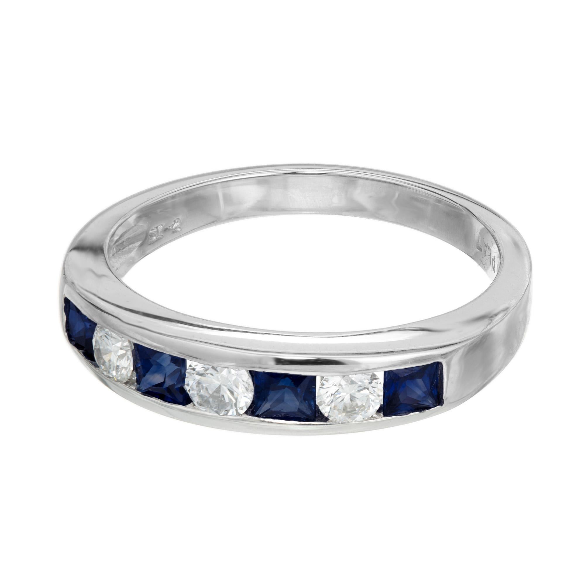 Brilliant Cut Peter Suchy .64 Carat Diamond Sapphire Platinum Wedding Band Ring For Sale