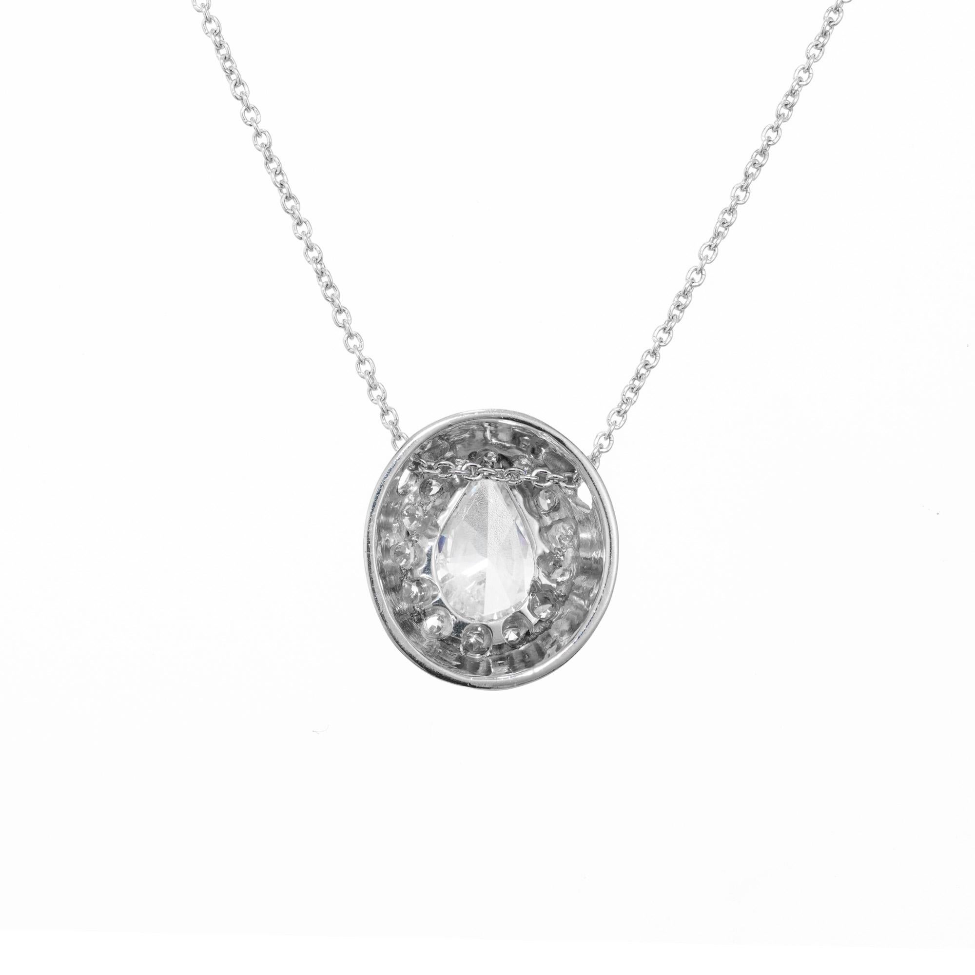 Pear Cut Peter Suchy .64 Carat Pear Diamond Halo Platinum Slide Pendant Necklace  For Sale