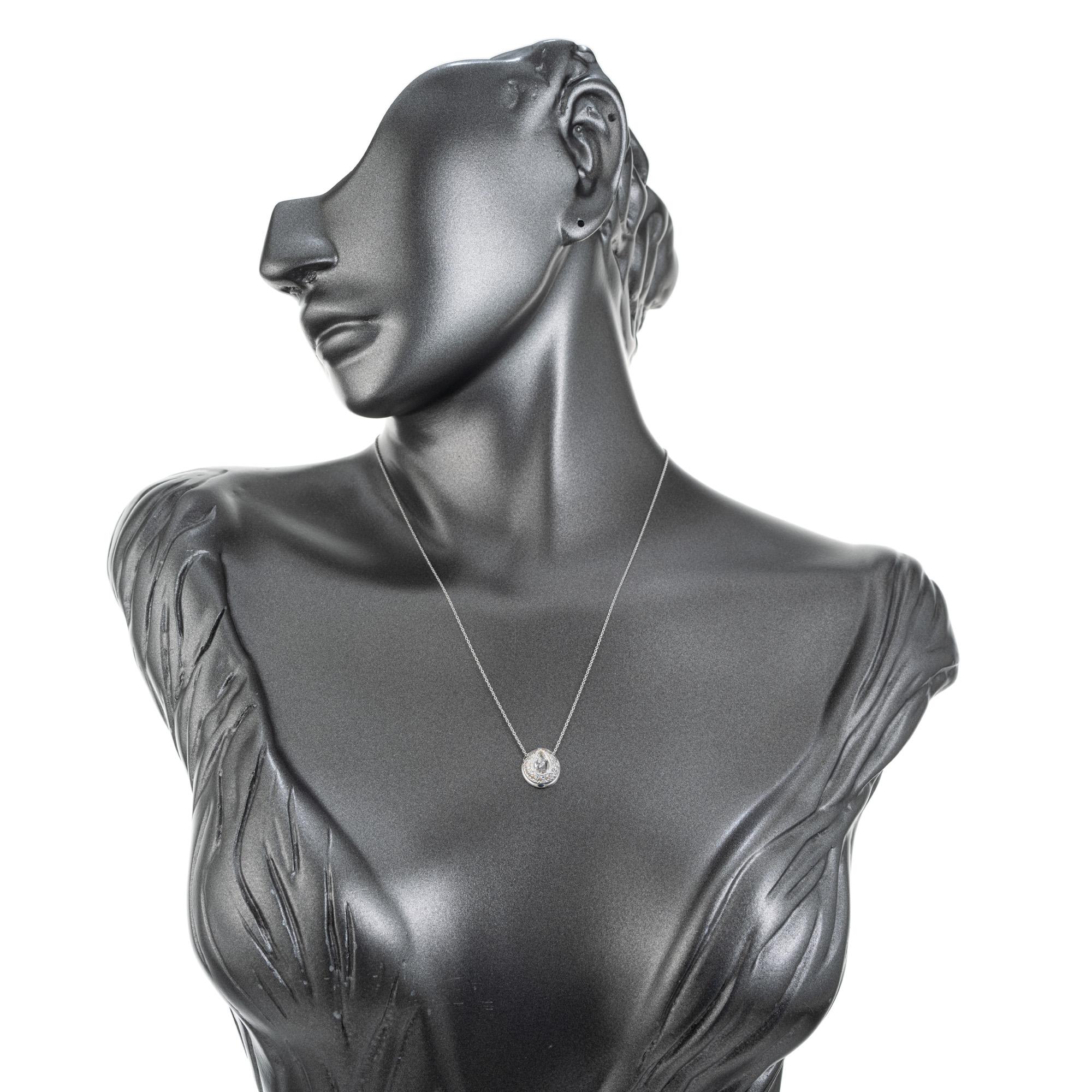 Women's Peter Suchy .64 Carat Pear Diamond Halo Platinum Slide Pendant Necklace  For Sale
