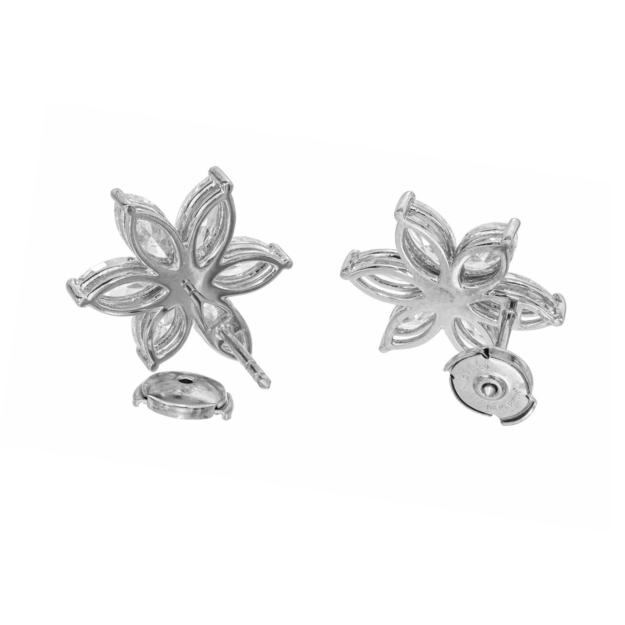 Marquise Cut Peter Suchy 6.41 Carat Marquise Diamond Platinum Flower Earrings For Sale