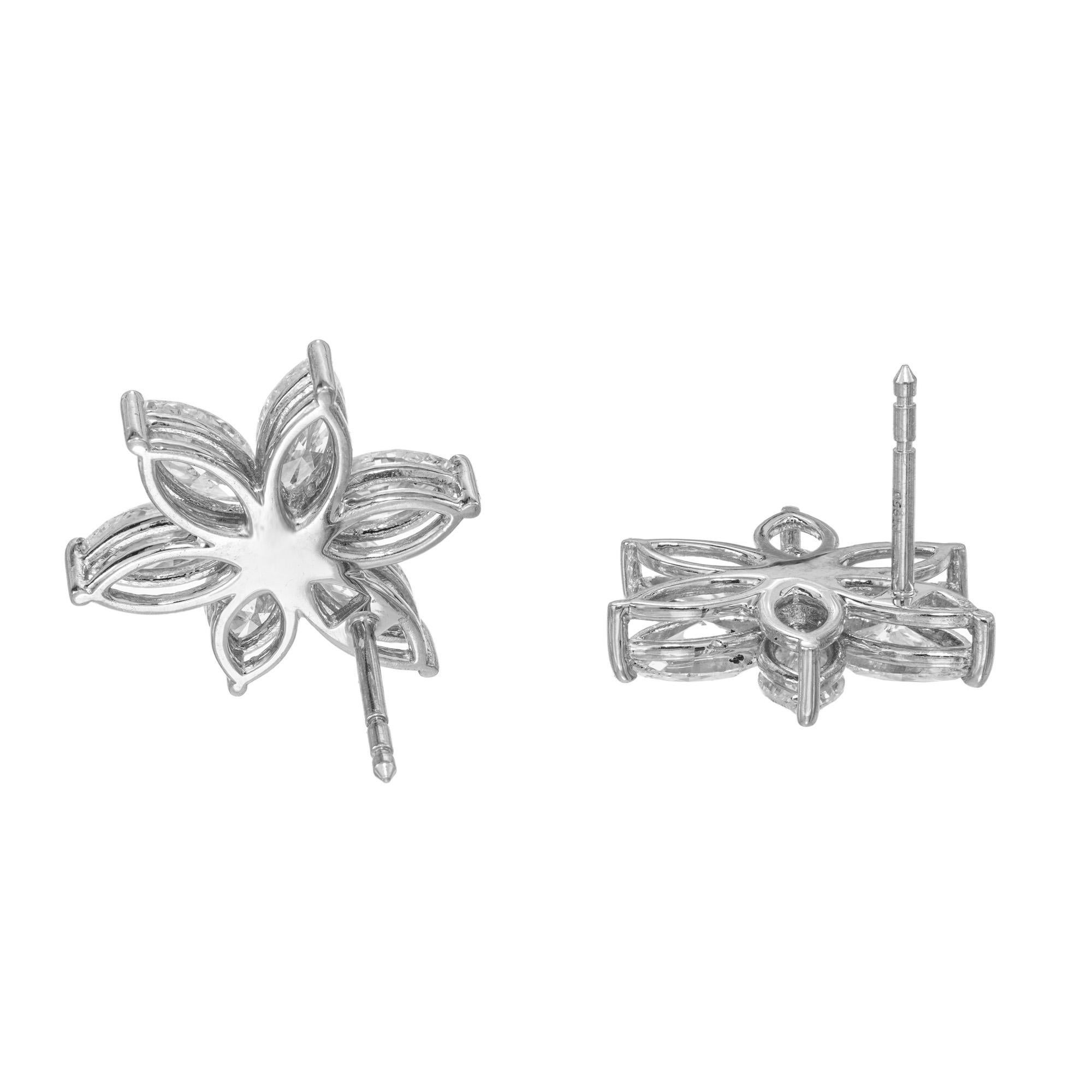 Peter Suchy 6.41 Carat Marquise Diamond Platinum Flower Earrings For Sale 1