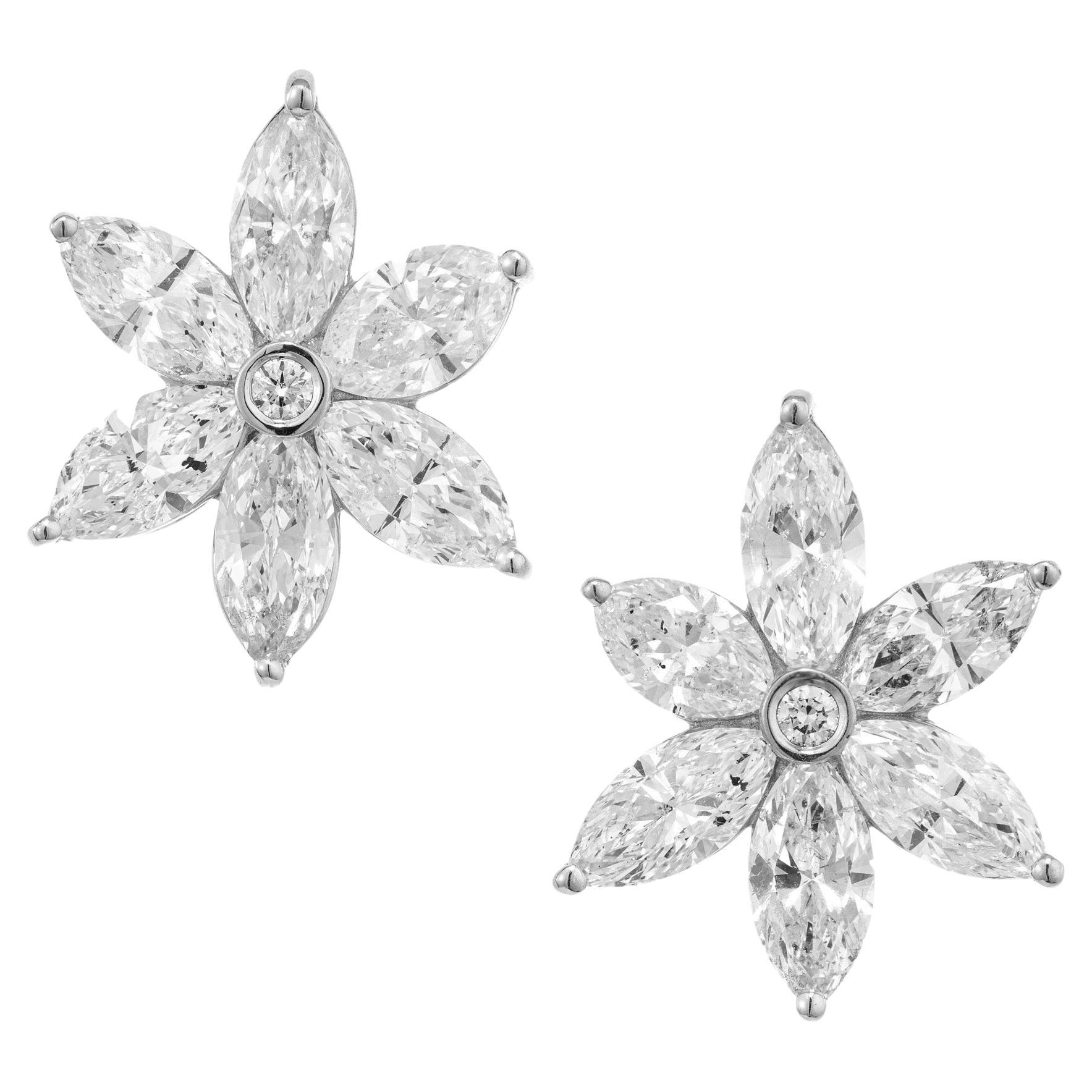 Peter Suchy 6.41 Carat Marquise Diamond Platinum Flower Earrings For Sale