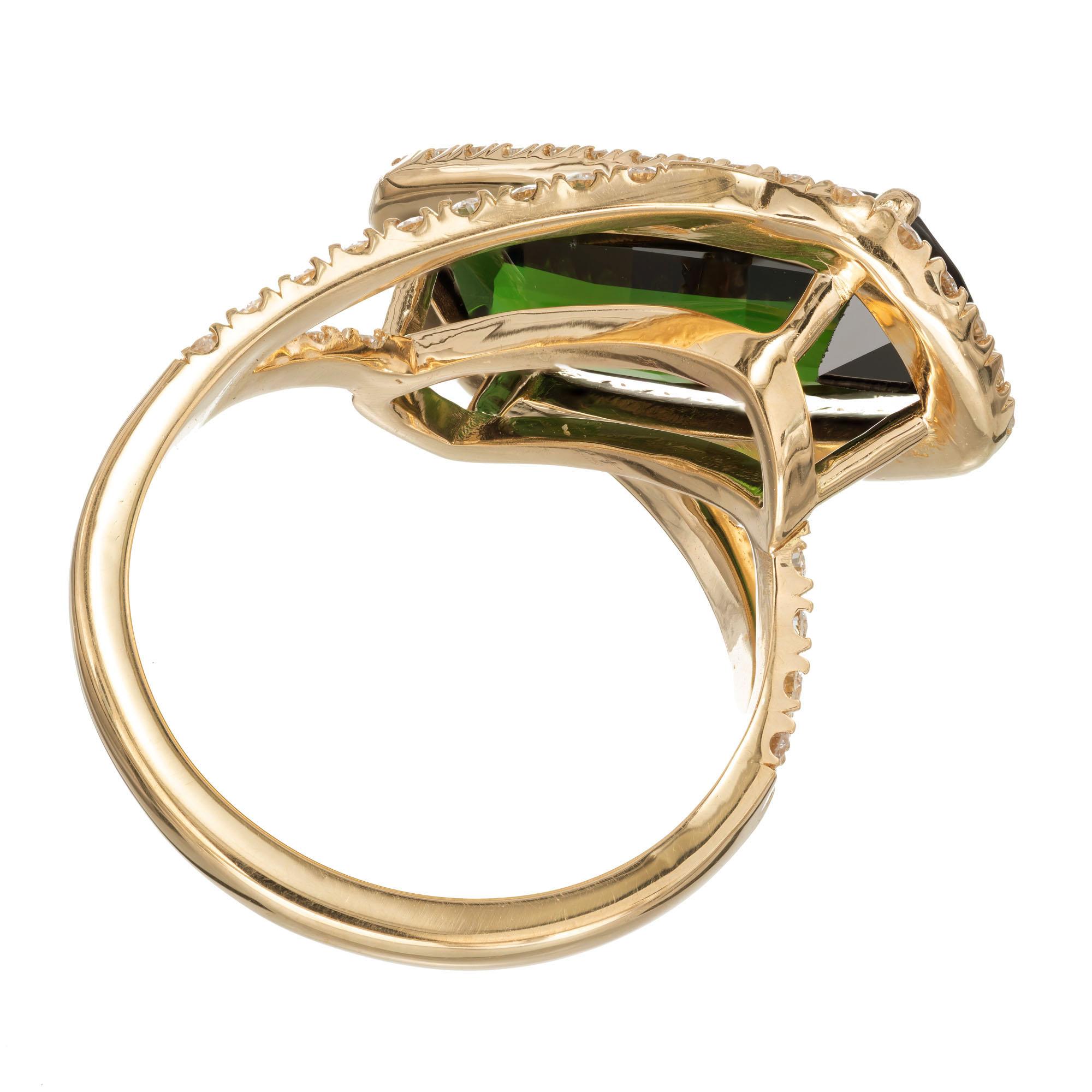Peter Suchy 6.43 Carat Tourmaline Diamond Yellow Gold Cocktail Ring In New Condition For Sale In Stamford, CT