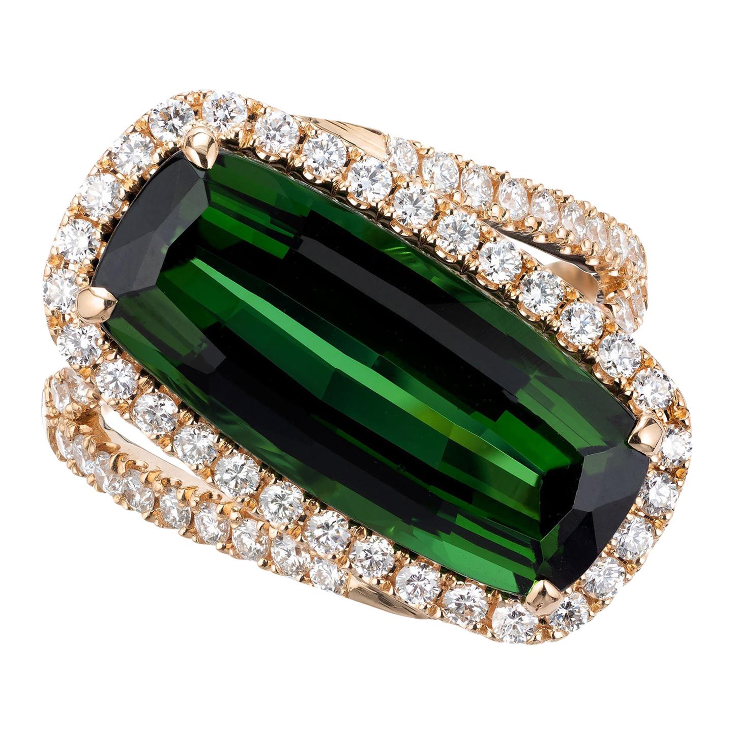 Peter Suchy 6.43 Carat Tourmaline Diamond Yellow Gold Cocktail Ring For Sale