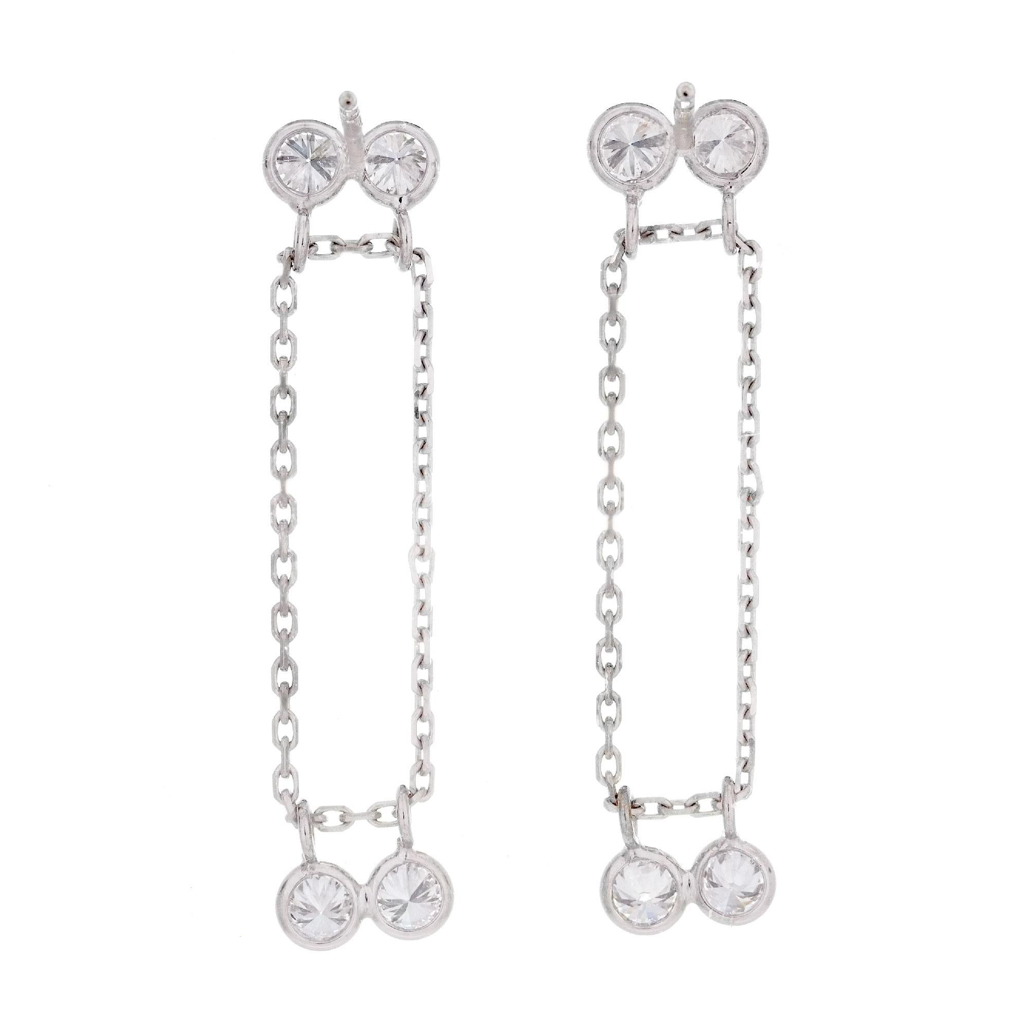 Round Cut Peter Suchy .65 Carat Diamond White Gold Dangle Drop Earrings For Sale