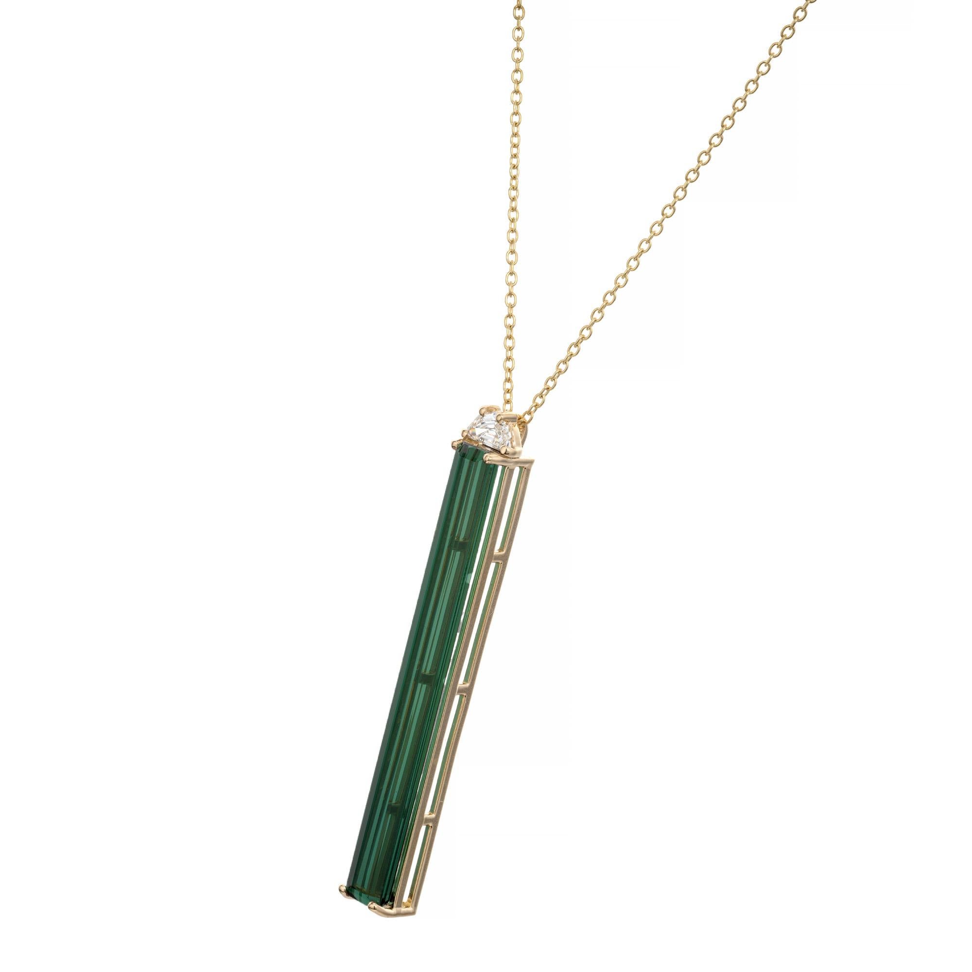Peter Suchy 6.50 Carat Tourmaline Diamond Yellow Gold Pendant Necklace  In New Condition For Sale In Stamford, CT