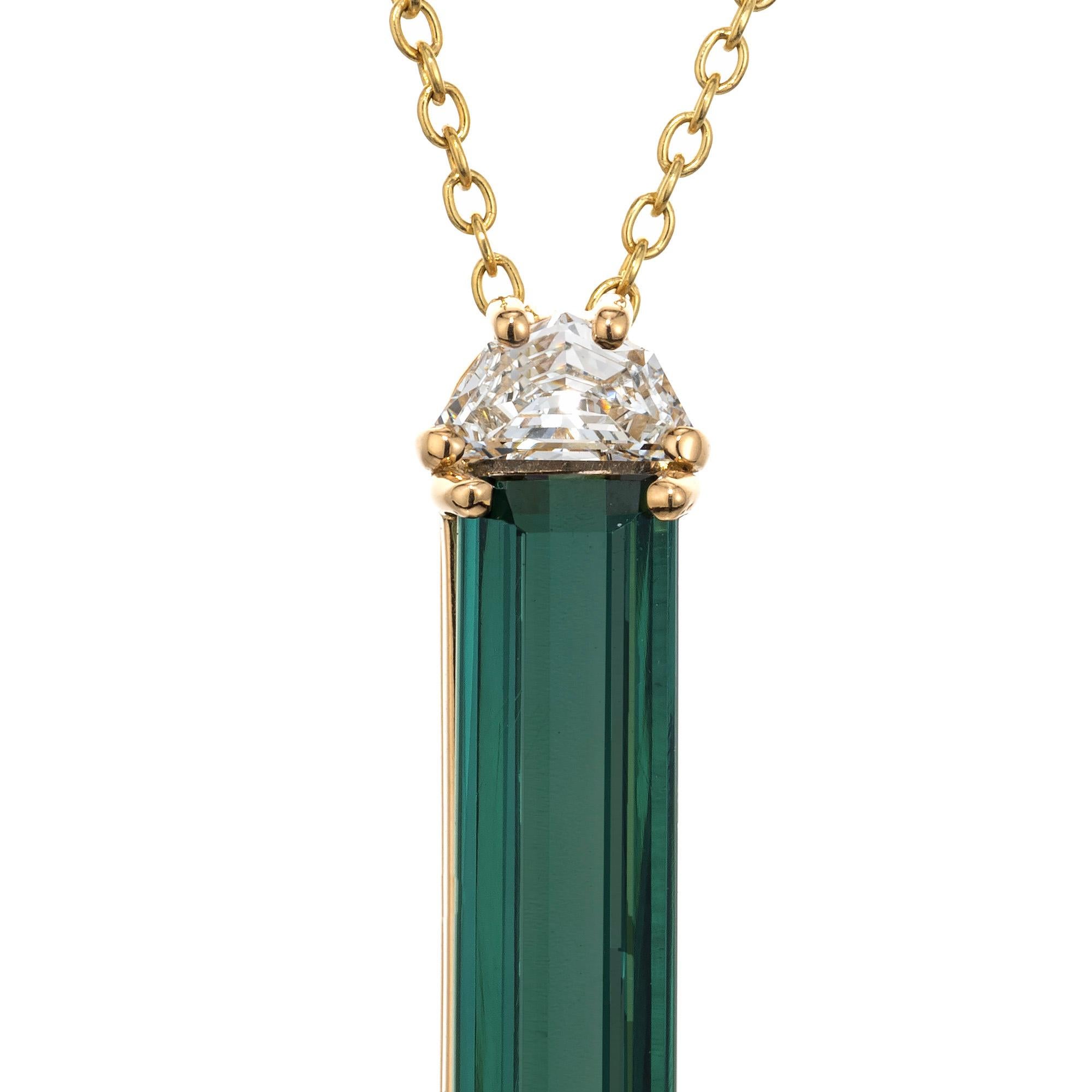 Peter Suchy 6.50 Carat Tourmaline Diamond Yellow Gold Pendant Necklace  For Sale 1