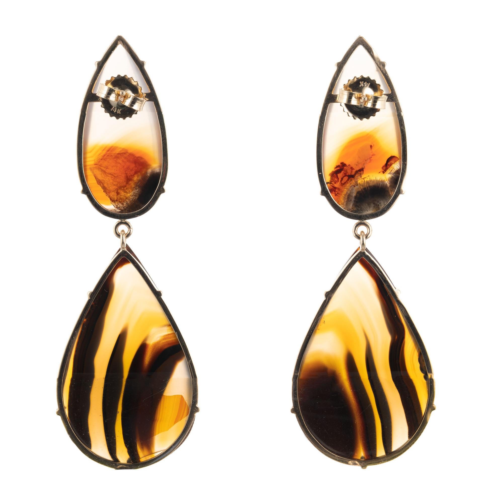 Peter Suchy 65.72 Carat Banded Agate Yellow Gold Dangle Earrings In New Condition For Sale In Stamford, CT