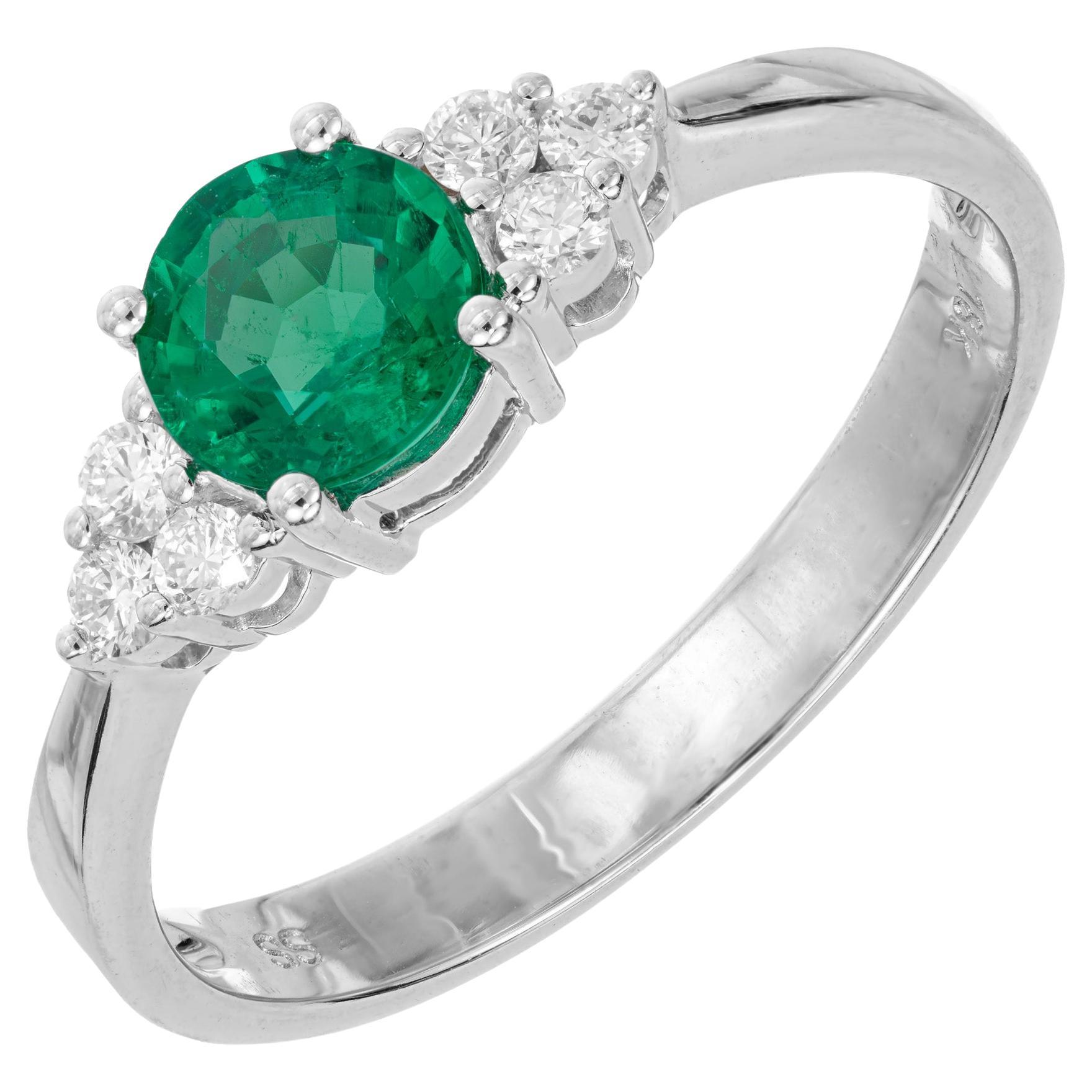 Peter Suchy .68 Carat Round Emerald Diamond White Gold Ring For Sale