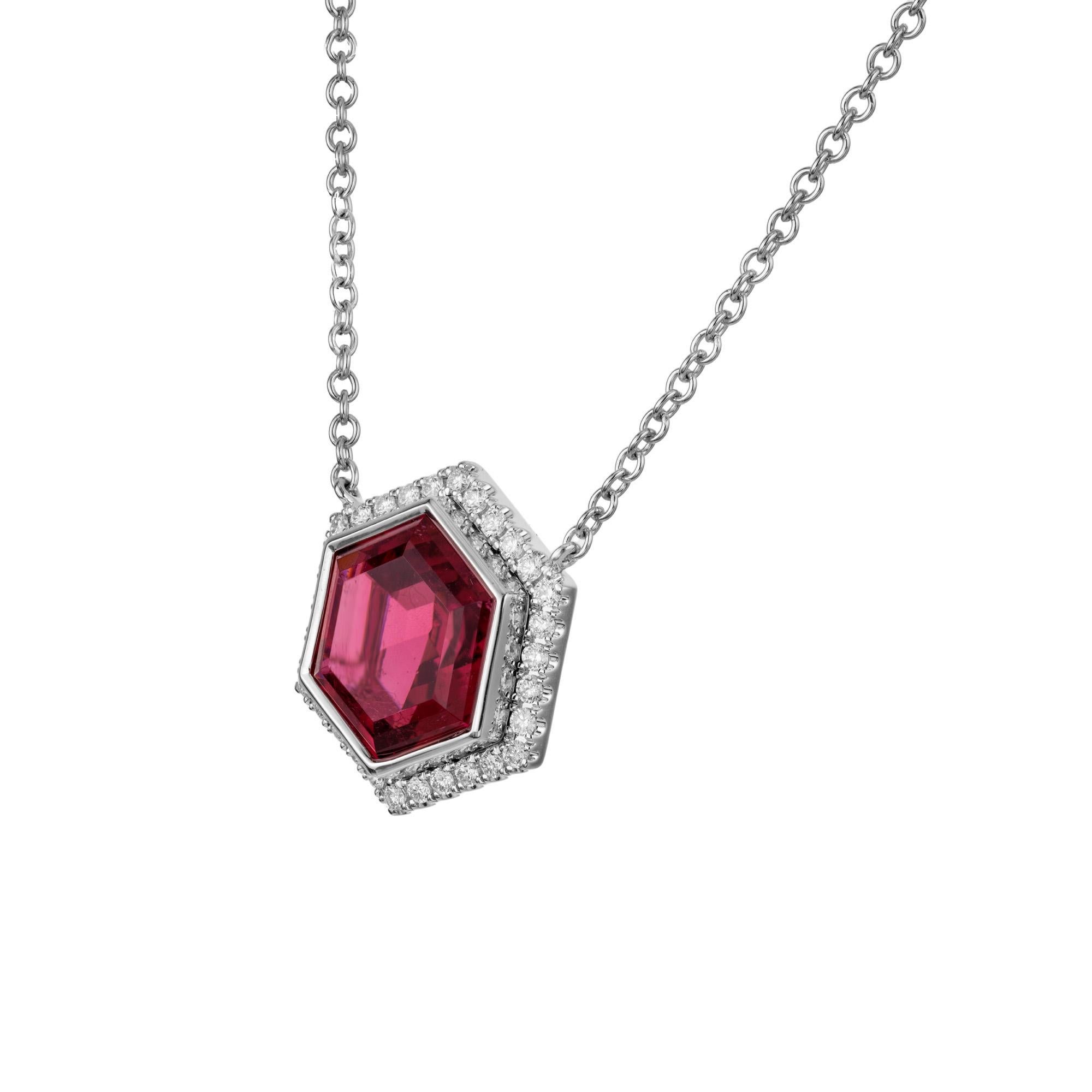 Peter Suchy 6.82 Carat Tourmaline Diamond White Gold Halo Pendant Necklace In New Condition For Sale In Stamford, CT