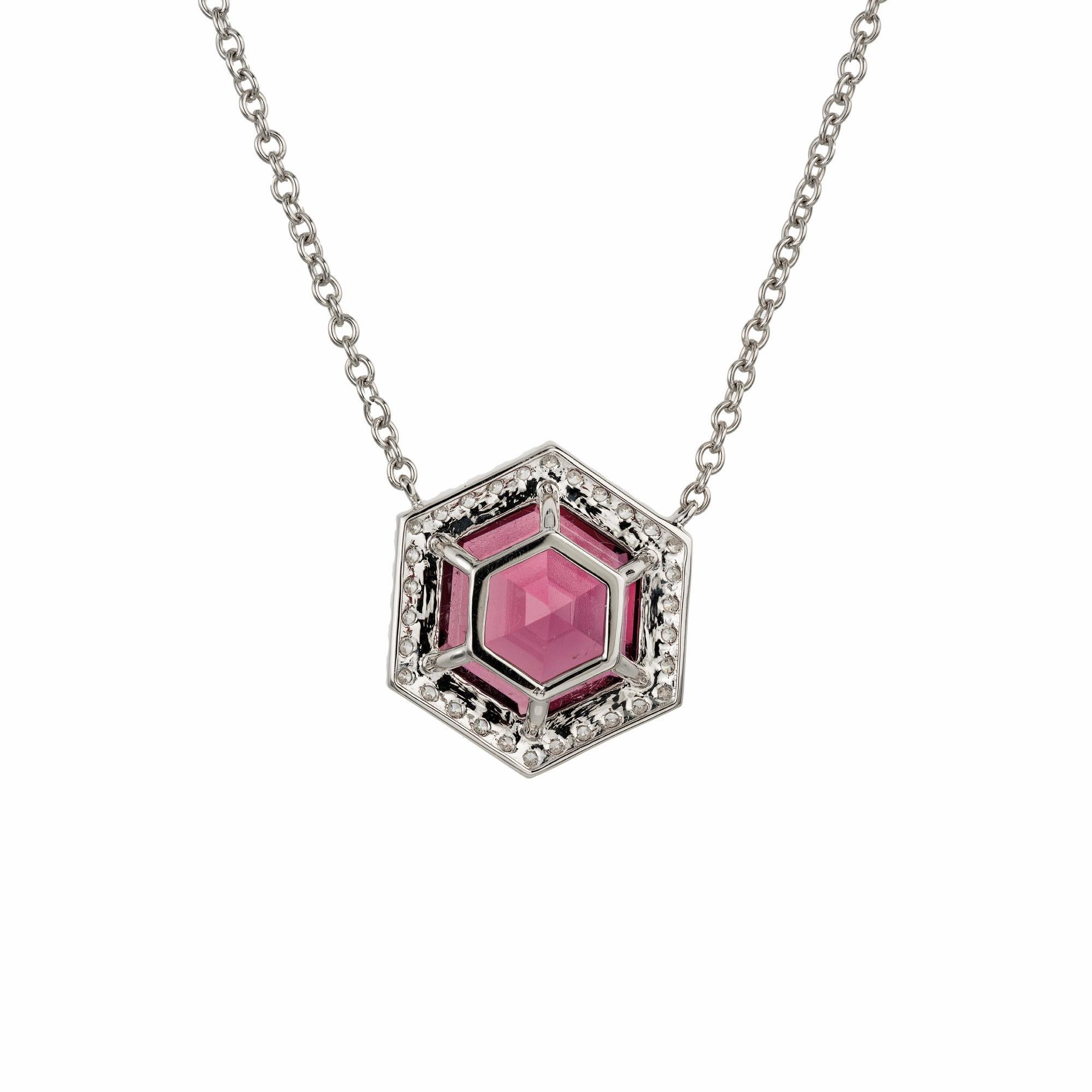 Women's Peter Suchy 6.82 Carat Tourmaline Diamond White Gold Halo Pendant Necklace For Sale