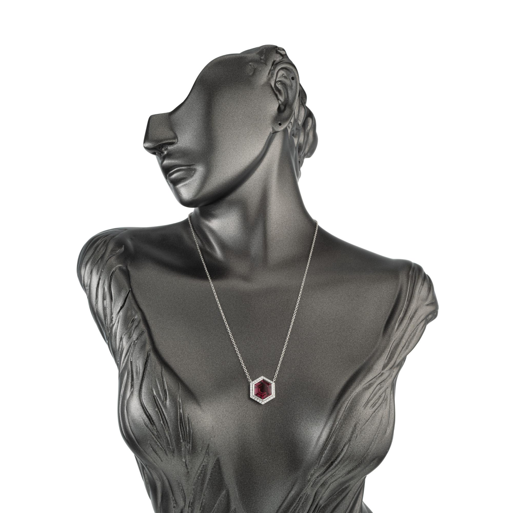 Peter Suchy 6.82 Carat Tourmaline Diamond White Gold Halo Pendant Necklace For Sale 2