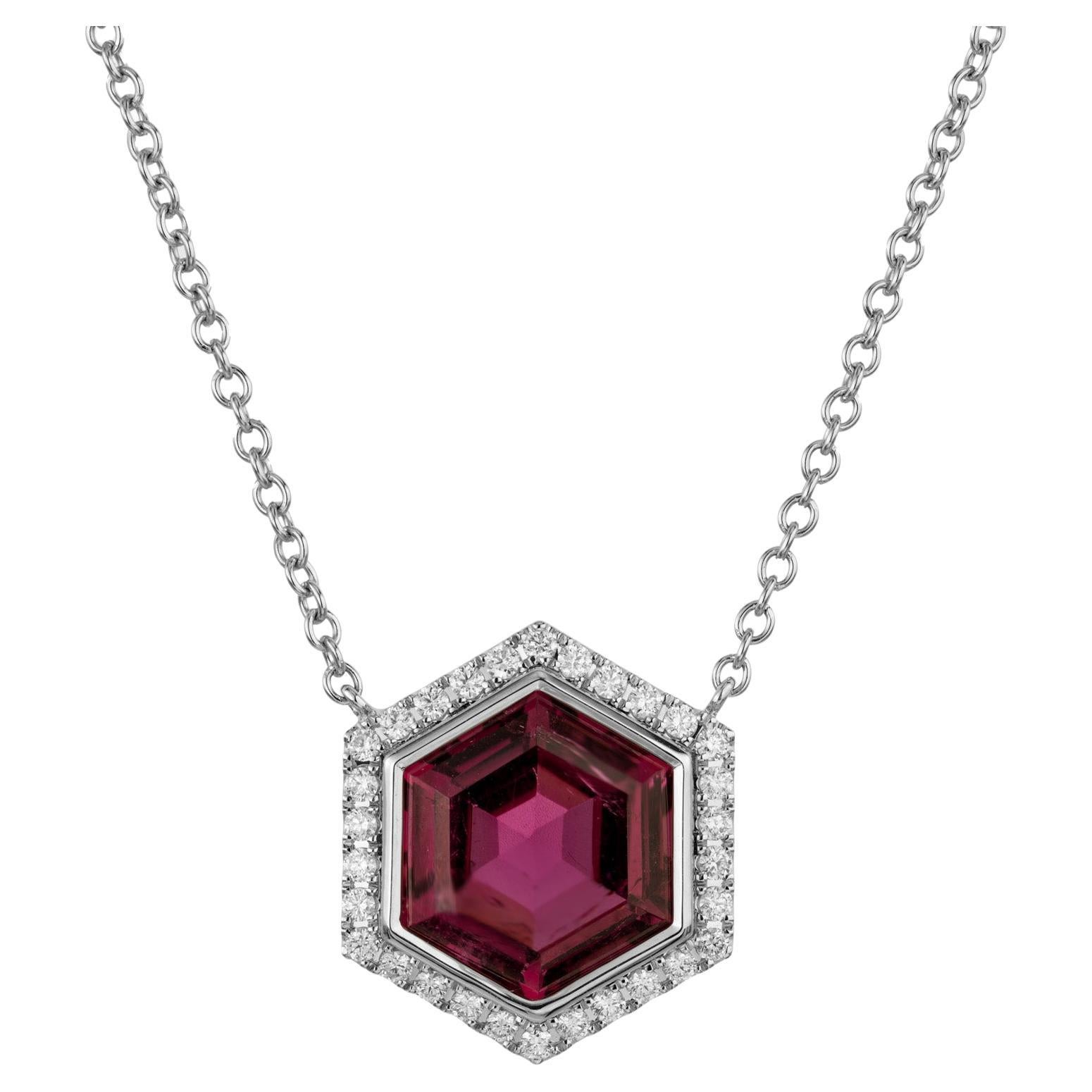 Peter Suchy 6.82 Carat Tourmaline Diamond White Gold Halo Pendant Necklace For Sale