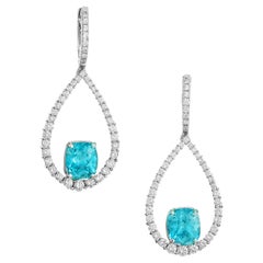 Peter Suchy 6.97 Carat Teal Blue Zircon Diamond Dangle Gold Earrings