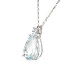 Peter Suchy 6.98 Carat Aquamarine Diamond White Gold Pendant Necklace