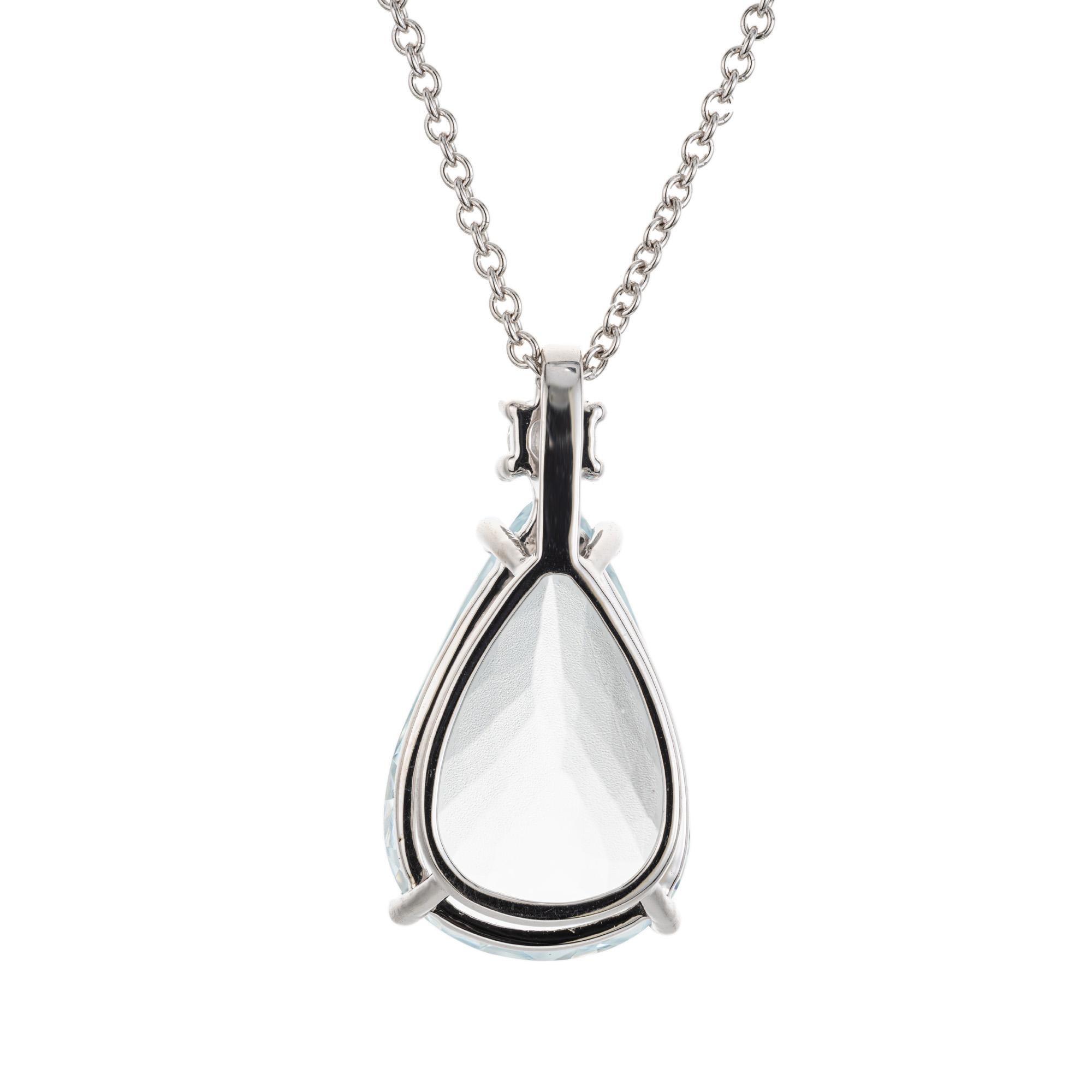 Pear Cut Peter Suchy 6.98 Carat Aquamarine Diamond White Gold Pendant Necklace For Sale