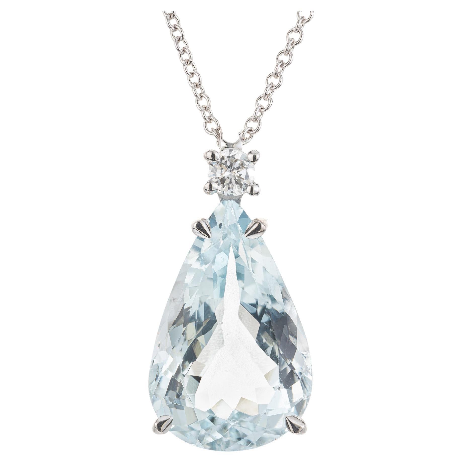Peter Suchy 6.98 Carat Aquamarine Diamond White Gold Pendant Necklace For Sale