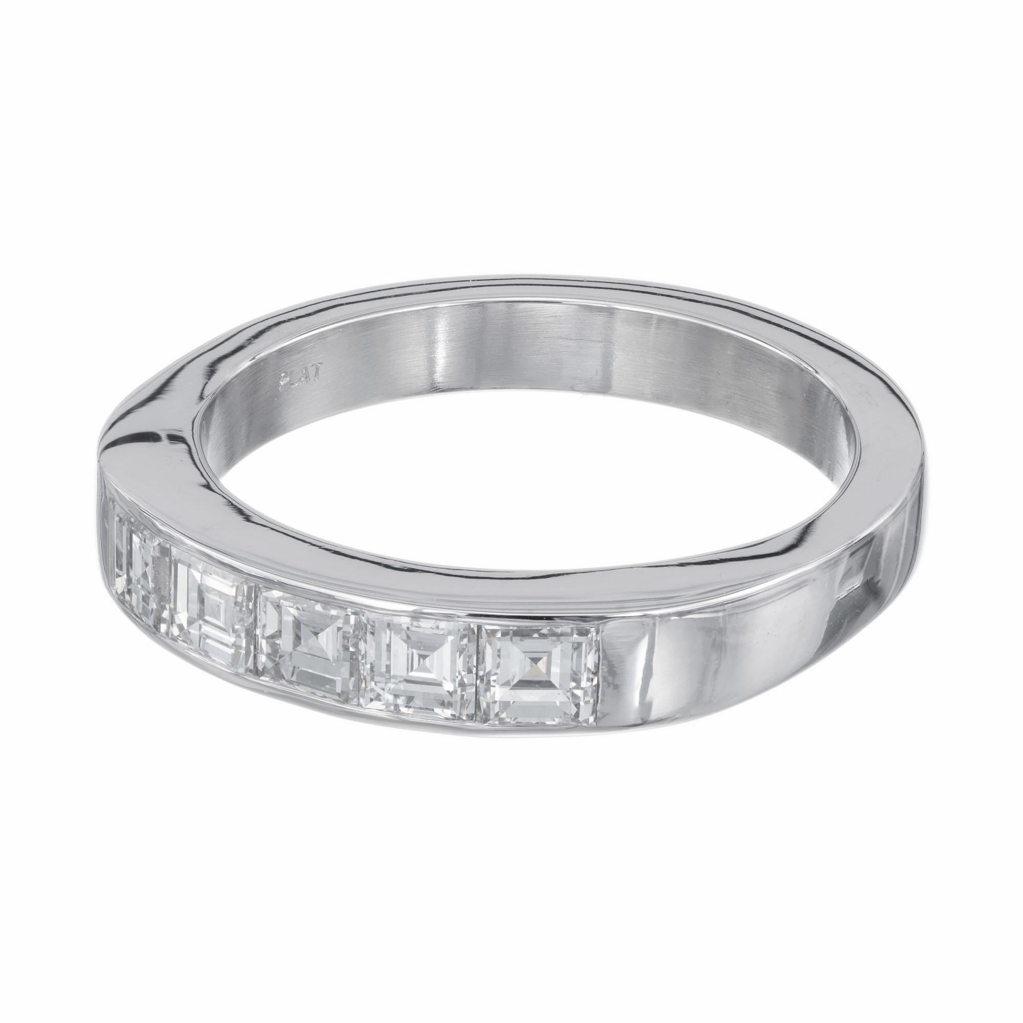 Square Cut Peter Suchy .70 Carat Diamond Platinum Wedding Band Ring For Sale