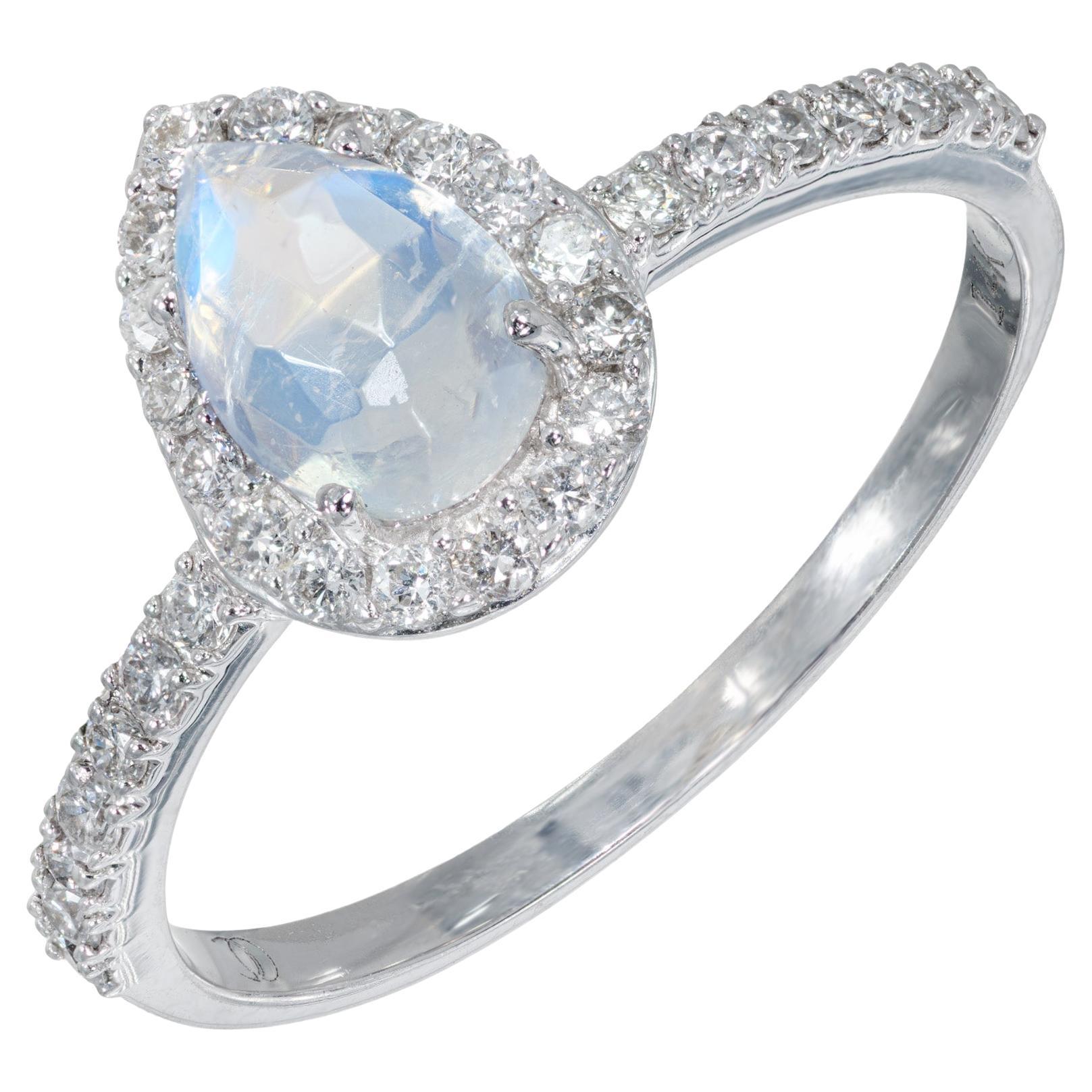 Peter Suchy .70 Carat Pear Moonstone Diamond Halo White Gold Engagement Ring