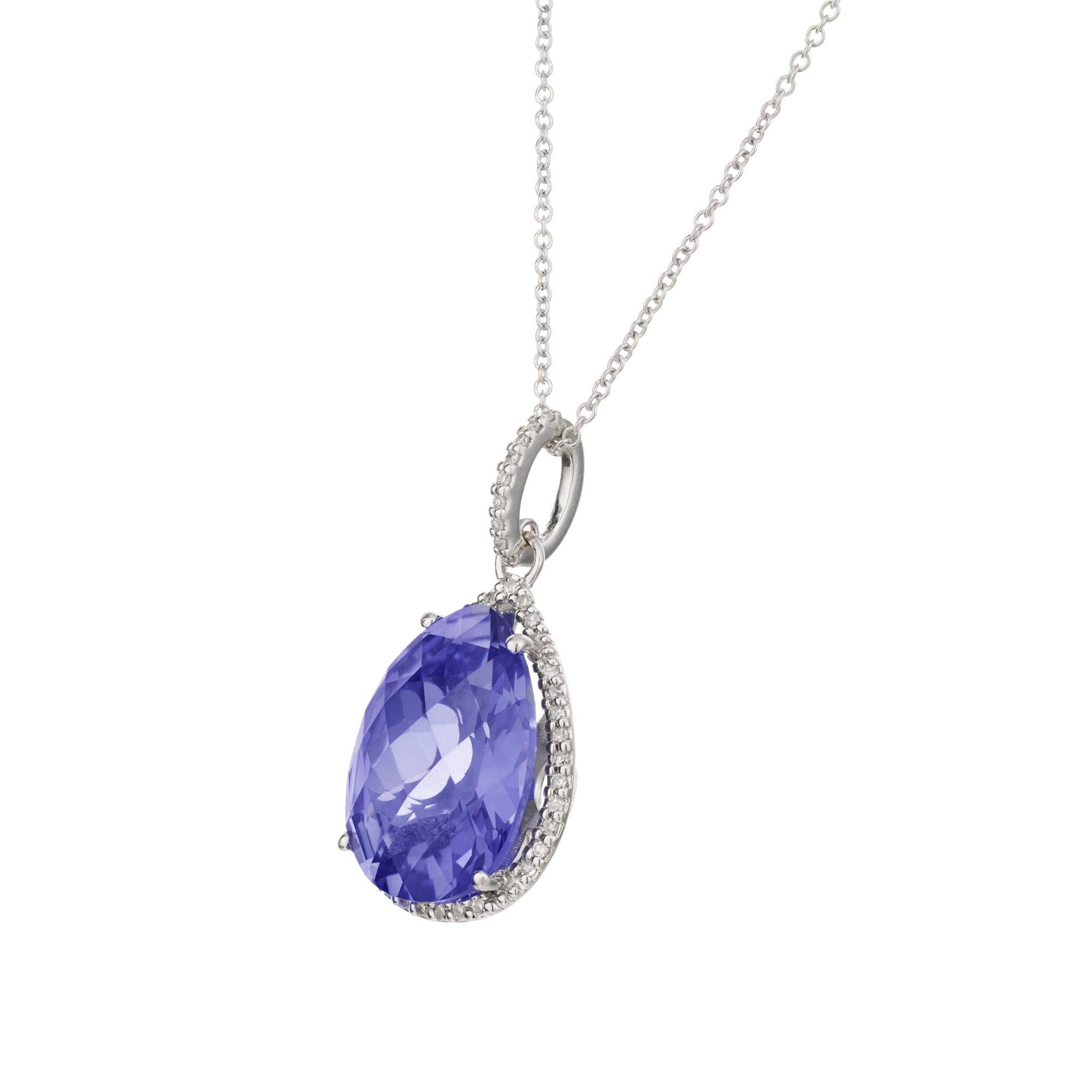 Peter Suchy 7.00 Carat 7.00 Carat Tanzanite Diamond Halo Gold Pendant Necklace  In New Condition For Sale In Stamford, CT
