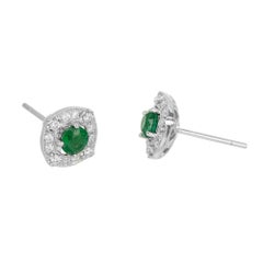 Peter Suchy .73 Carat Round Emerald Diamond White Gold Halo Earrings