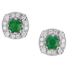 Peter Suchy Pendientes Halo de Oro Blanco con Diamante Esmeralda Redondo de 0,73 Quilates