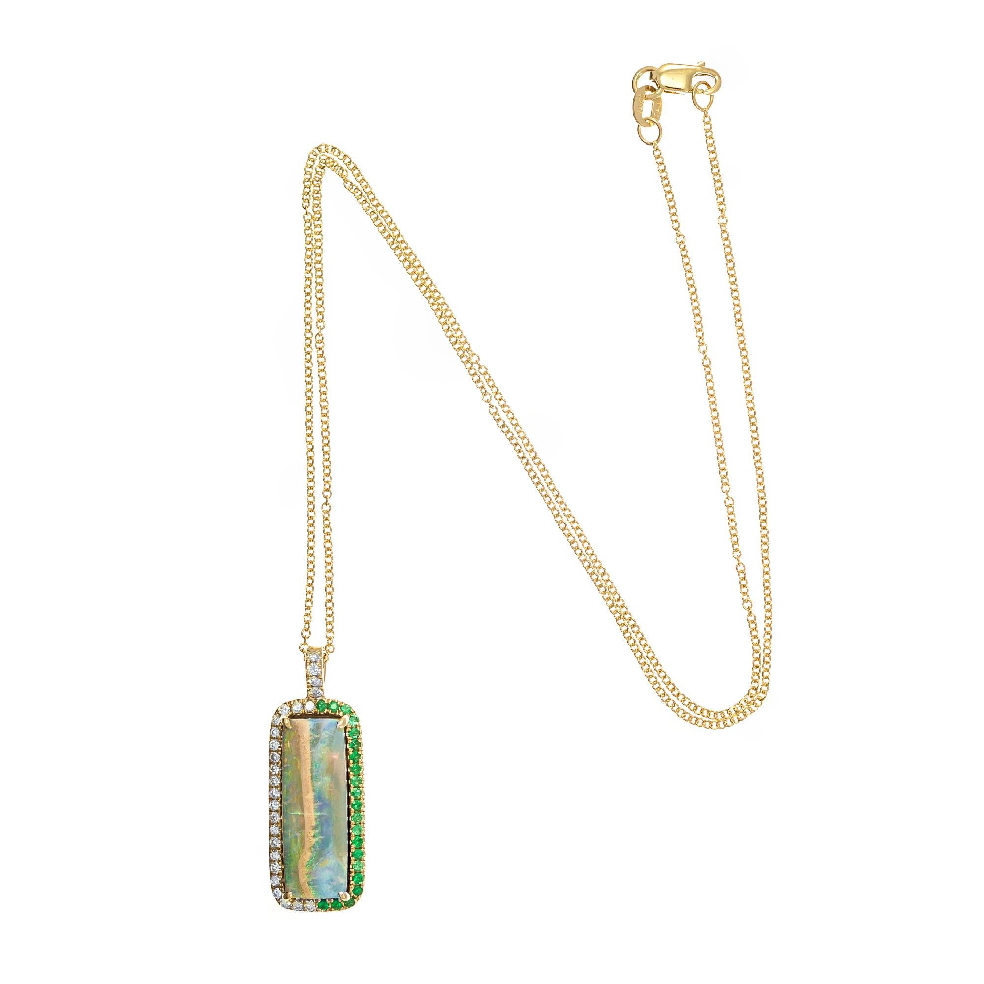 Round Cut Peter Suchy 7.32 Carat Boulder Opal Diamond Yellow Gold Pendant Necklace For Sale