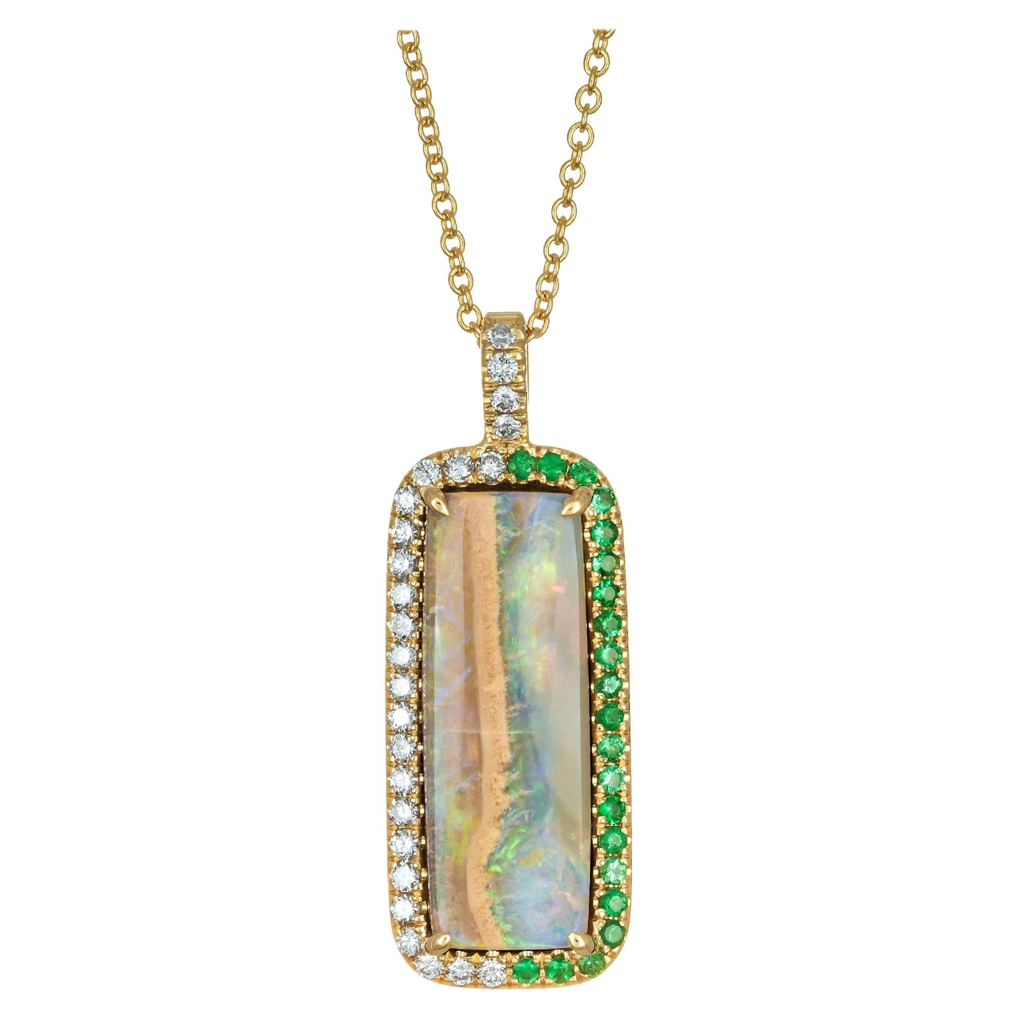 Peter Suchy 7.32 Carat Boulder Opal Diamond Yellow Gold Pendant Necklace For Sale