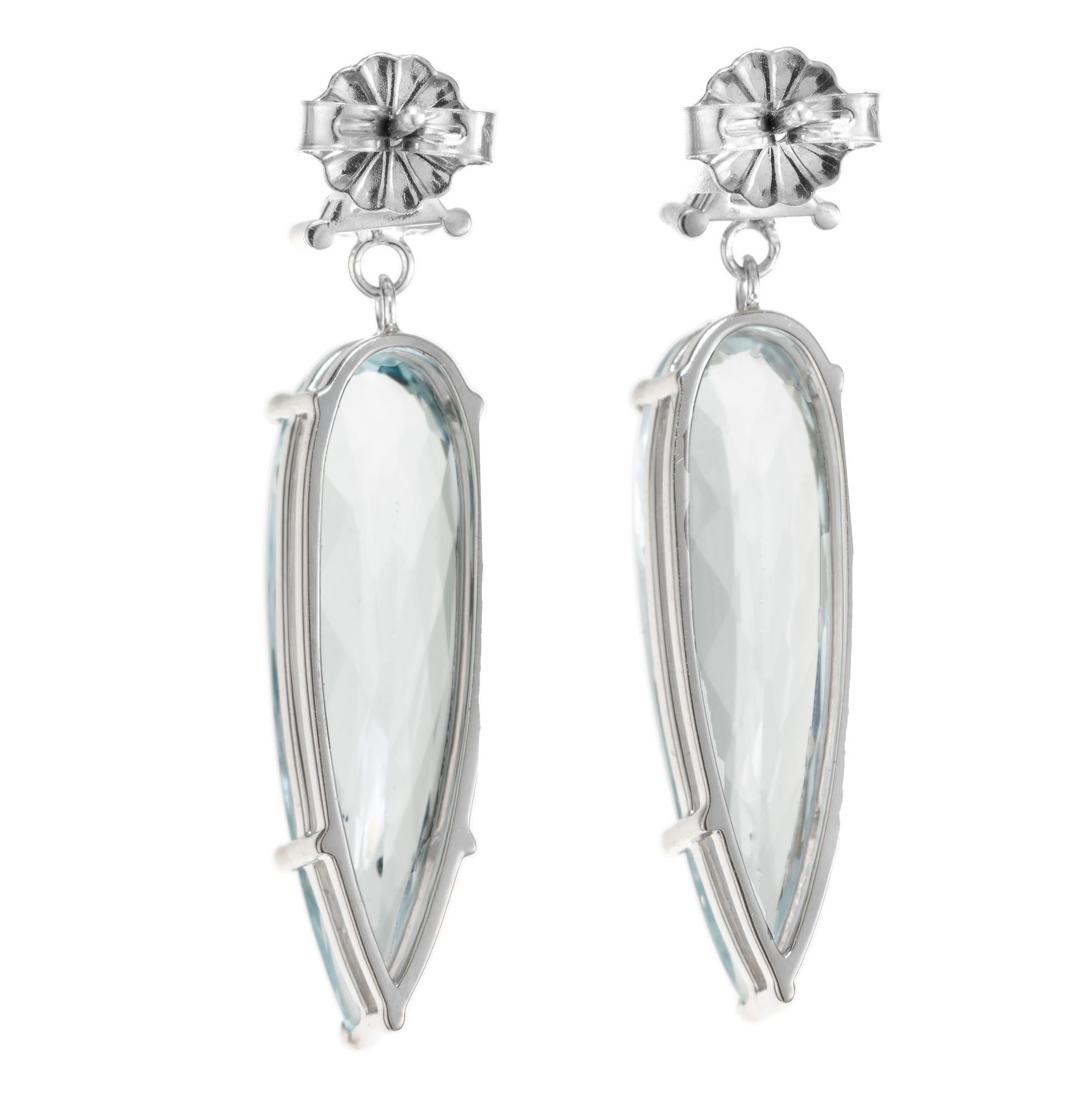 Pear Cut Peter Suchy 7.39 Carat Pear Aquamarine Diamond White Gold Dangle Earrings  For Sale