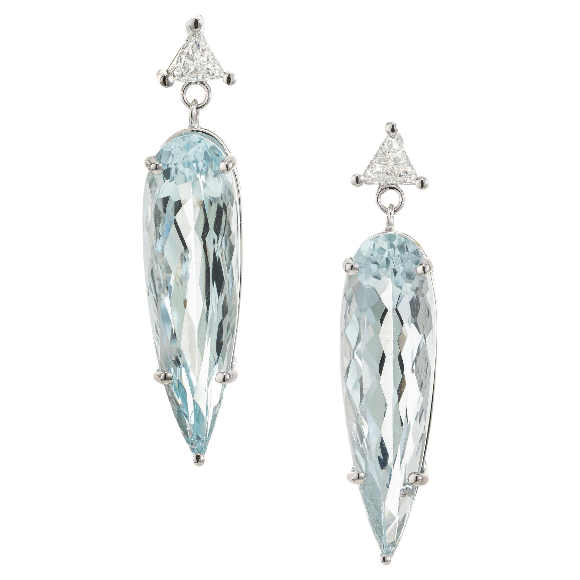 Peter Suchy 7.39 Carat Pear Aquamarine Diamond White Gold Dangle Earrings  For Sale