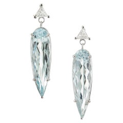 Peter Suchy 7.39 Carat Pear Aquamarine Diamond White Gold Dangle Earrings