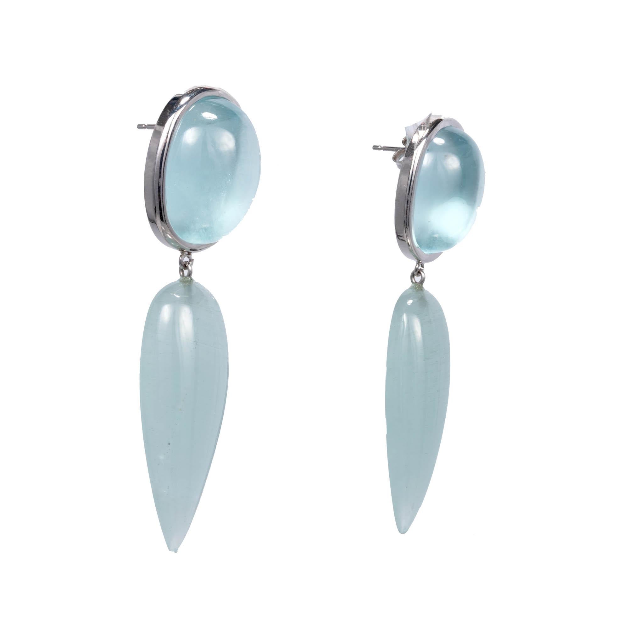 Oval Cut Peter Suchy 74.19 Carat Aquamarine White Gold Dangle Earrings For Sale