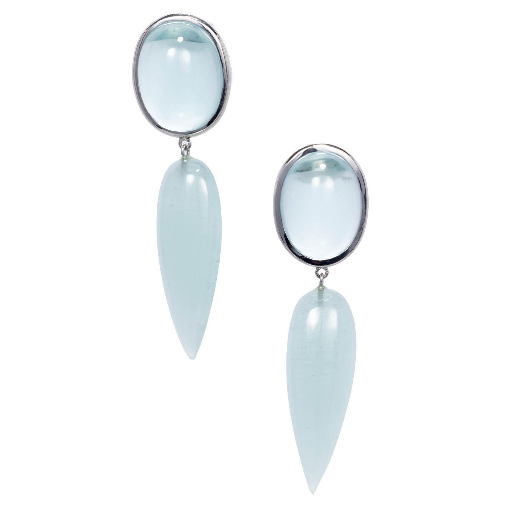 Peter Suchy 74.19 Carat Aquamarine White Gold Dangle Earrings For Sale