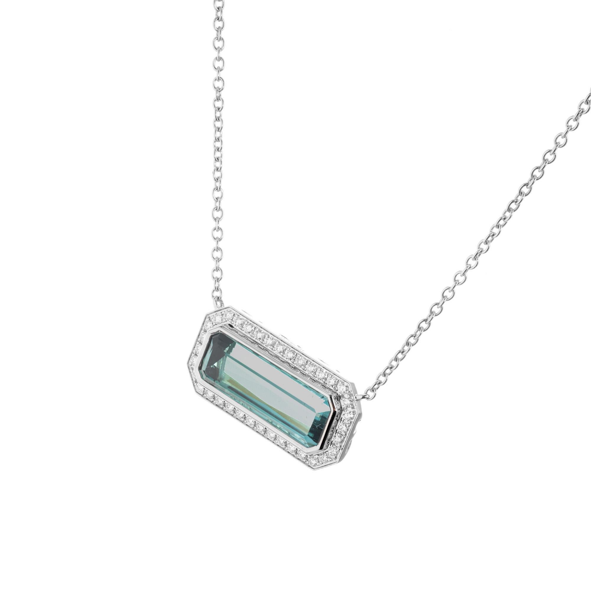Round Cut Peter Suchy 7.42 Carat Tourmaline Diamond White Gold Pendant Necklace For Sale