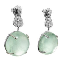 Peter Suchy 74.23 Carat Cabochon Aqua Diamond Platinum Dangle Earrings