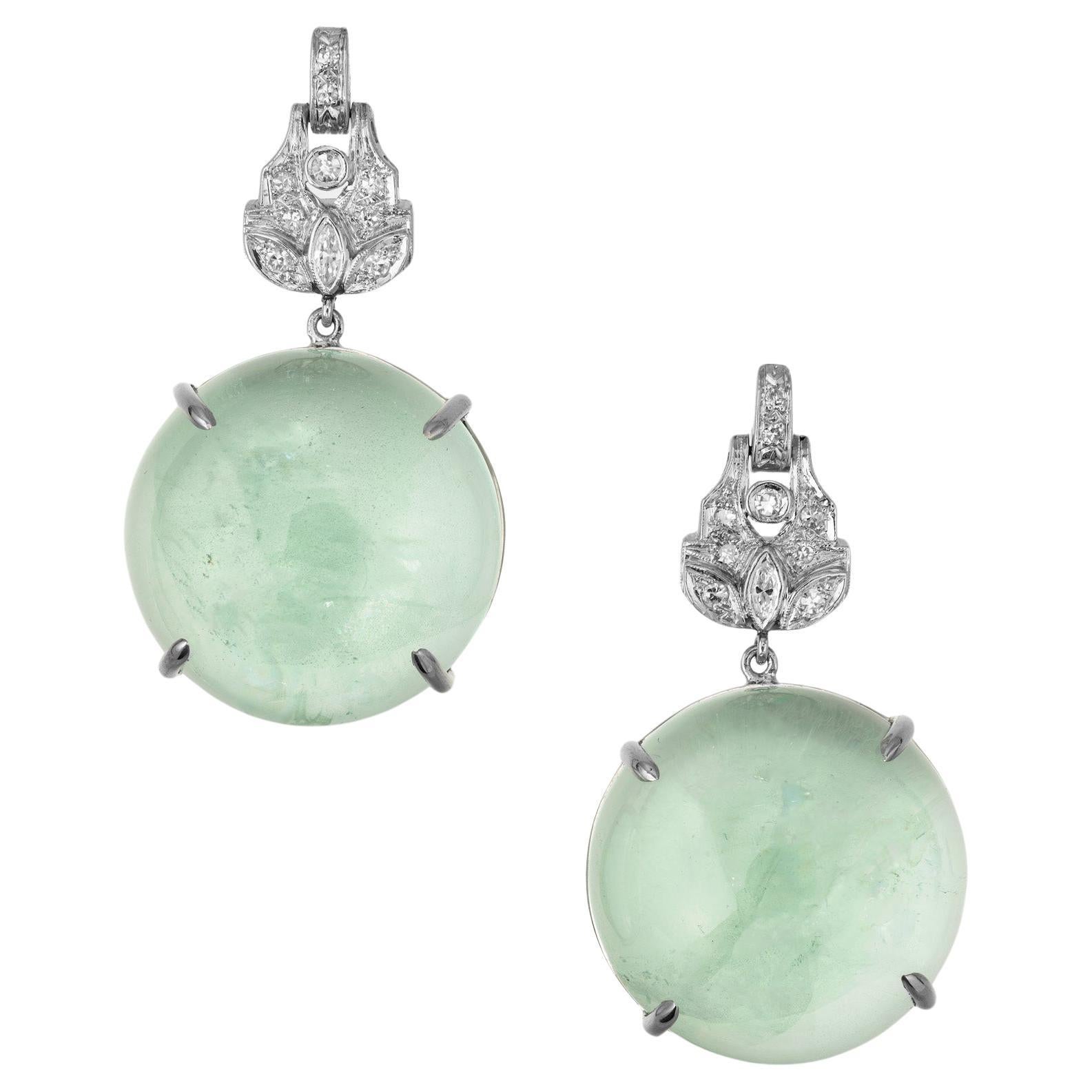 Peter Suchy 74.23 Carat Cabochon Aqua Diamond Platinum Dangle Earrings