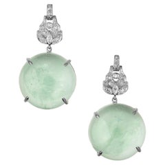 Peter Suchy 74.23 Carat Cabochon Aqua Diamond Platinum Dangle Earrings