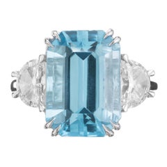 Peter Suchy 7.44 Carat Aqua Diamond Platinum Three-Stone Engagement Ring