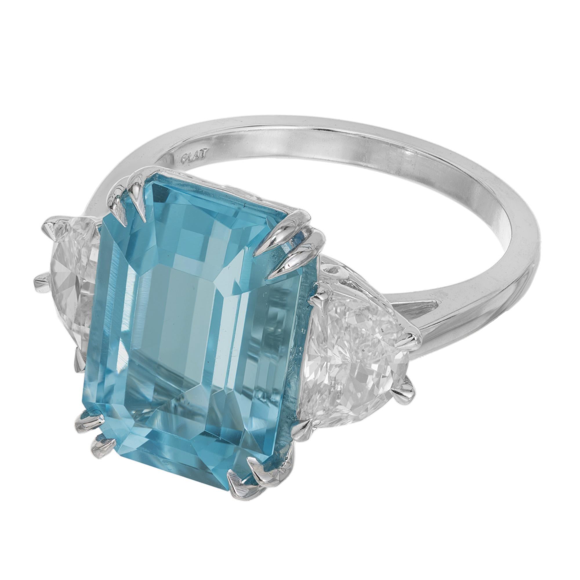 Octagon Cut  Peter Suchy 7.44 Carat Aqua Diamond Platinum Three-Stone Engagement Ring For Sale